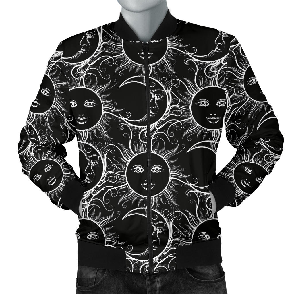 Sun Moon White Design Themed Print Men Bomber Jacket