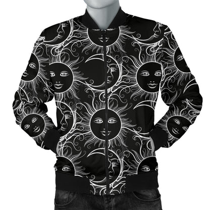 Sun Moon White Design Themed Print Men Bomber Jacket
