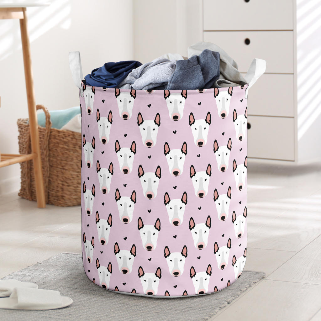 Bull Terrier Pink Print Pattern Laundry Basket
