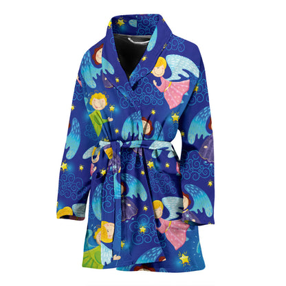 Angel Little Pattern Print Design 02 Women Bathrobe