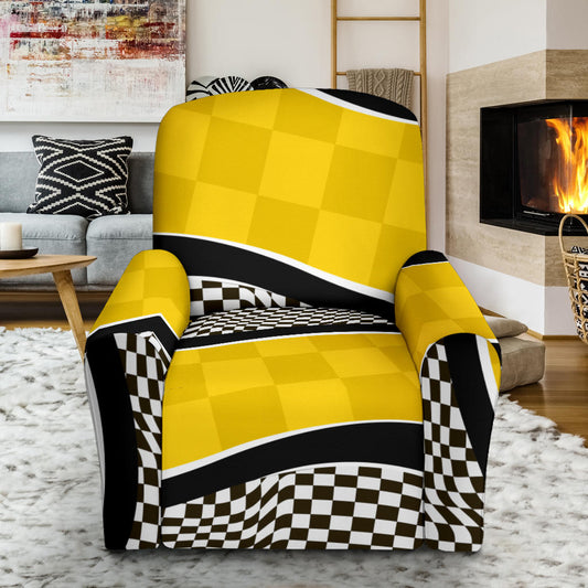 Checkered Pattern Print Design 02 Recliner Slipcover with Pocket