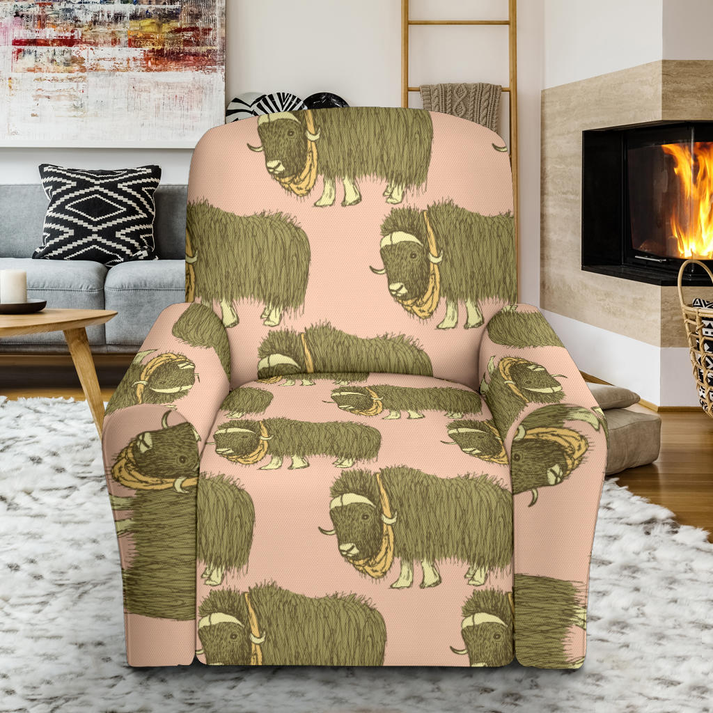 Yak Pattern Print Design 01 Recliner Slipcover with Pocket