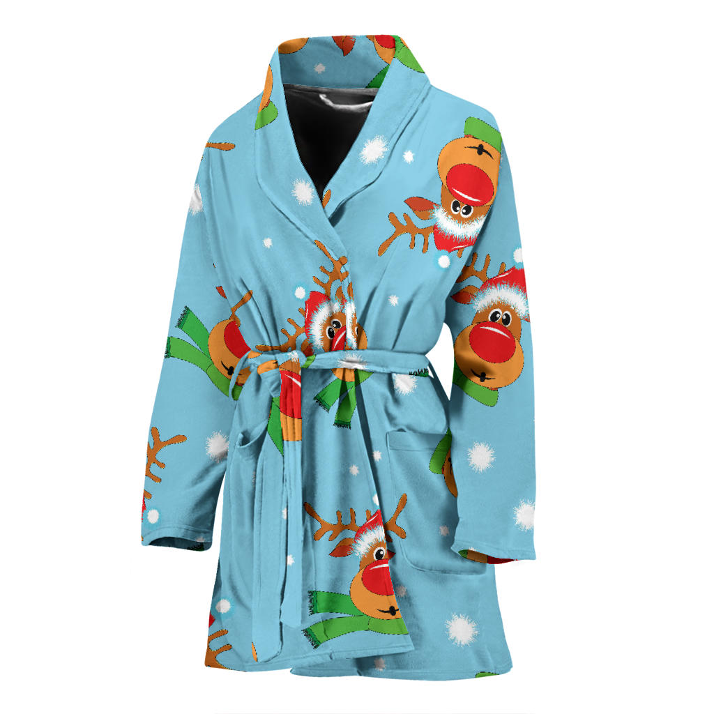 Reindeer cute Pattern Print Design 02 Women Bathrobe