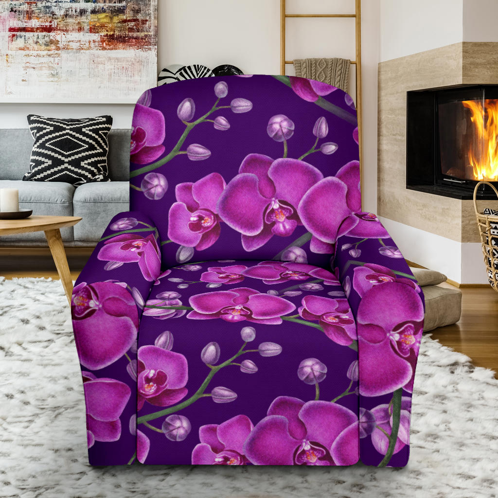 Orchid Pattern Print Design A03 Recliner Slipcover with Pocket
