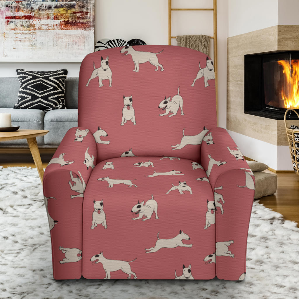 Bull Terriers Pattern Print Design 09 Recliner Slipcover with Pocket