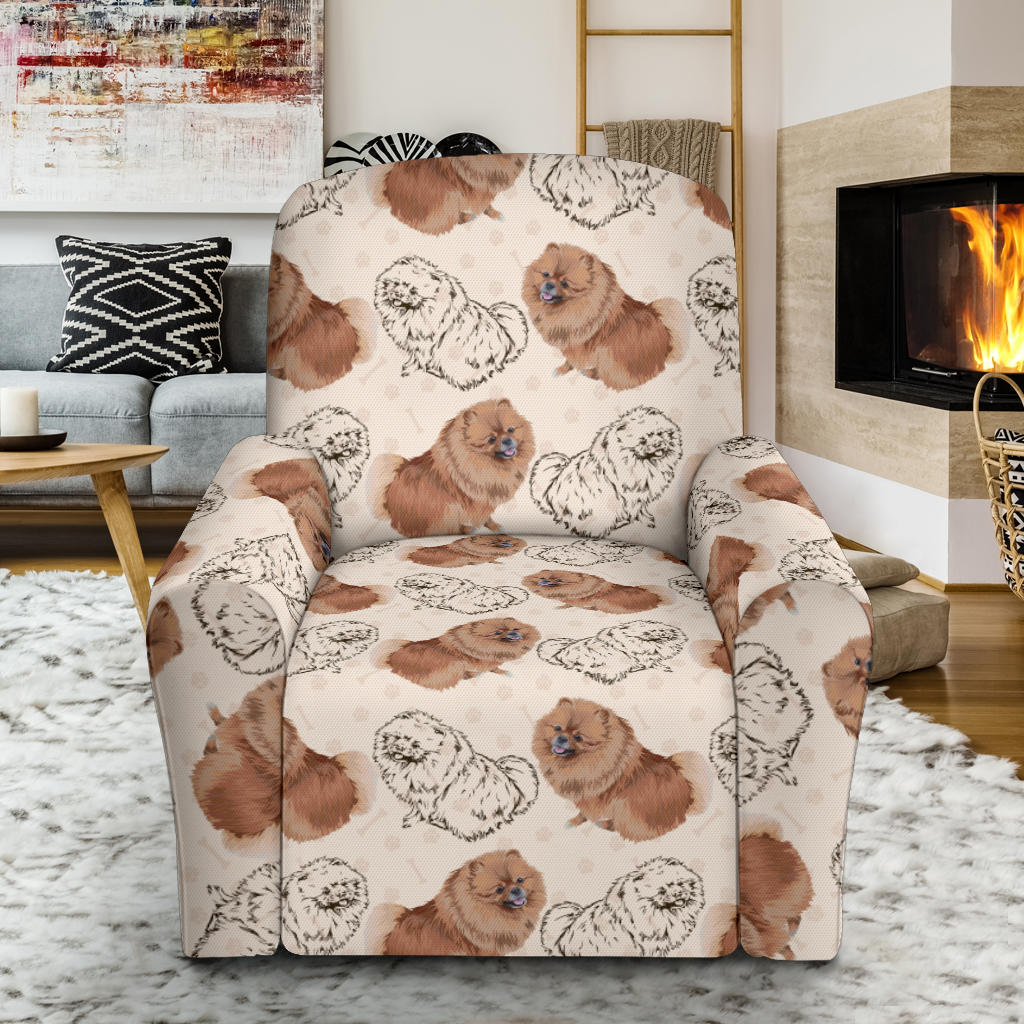 Pomeranians Pattern Print Design A01 Recliner Slipcover with Pocket