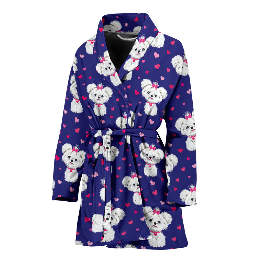 Maltese Pattern Print Design 02 Women Bathrobe