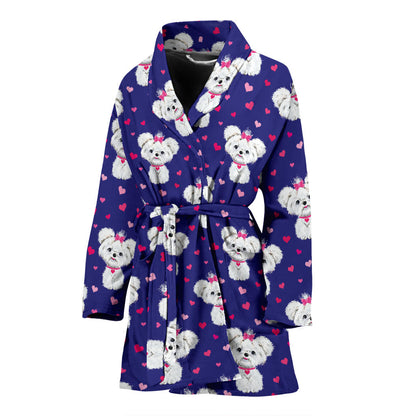 Maltese Pattern Print Design 02 Women Bathrobe