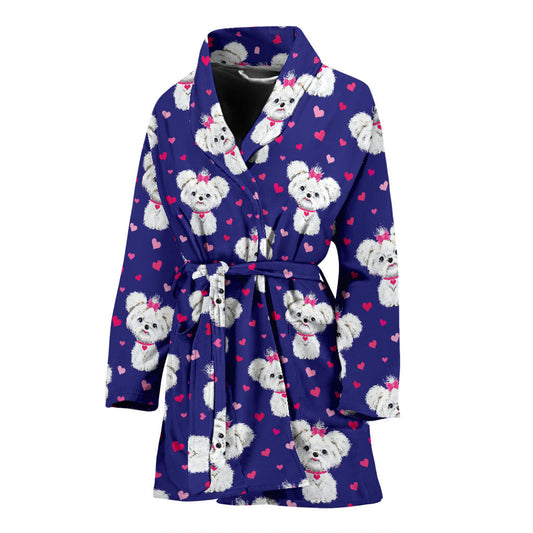 Maltese Pattern Print Design 02 Women Bathrobe