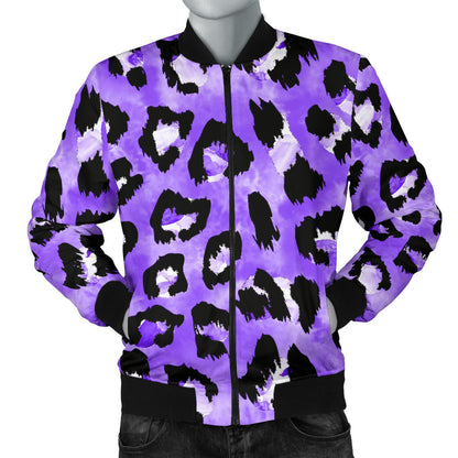 Leopard Purple Skin Print Men Bomber Jacket