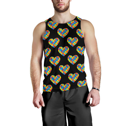 Autism Awareness Heart Design Print Men Tank Top