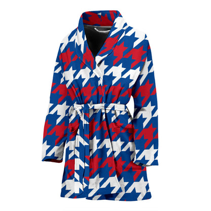 Patriotic Houndstooth Pattern Print Design A02 Women Bathrobe