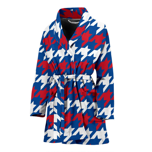 Patriotic Houndstooth Pattern Print Design A02 Women Bathrobe