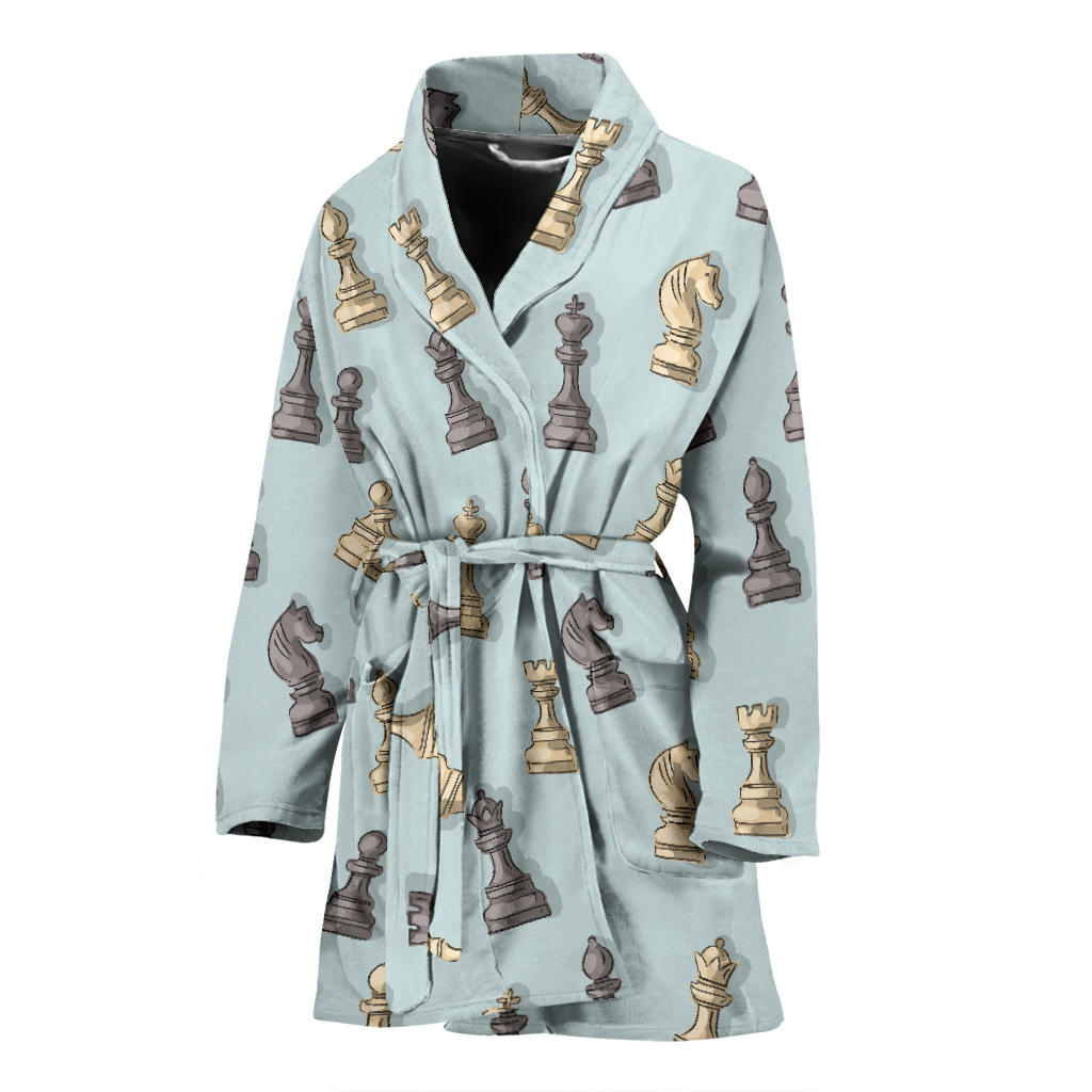 Chess Pattern Print Design 02 Women Bathrobe