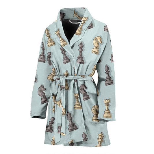 Chess Pattern Print Design 02 Women Bathrobe