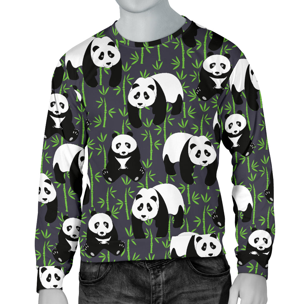 Panda Bear Bamboo Themed Print Men Long Sleeve Sweatshirt
