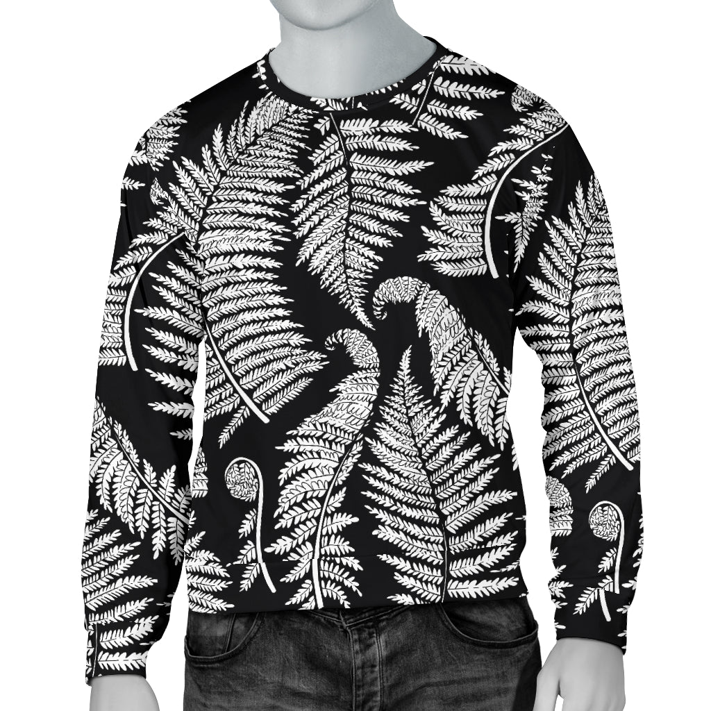 Fern Leave Black White Print Pattern Men Long Sleeve Sweatshirt