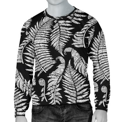 Fern Leave Black White Print Pattern Men Long Sleeve Sweatshirt