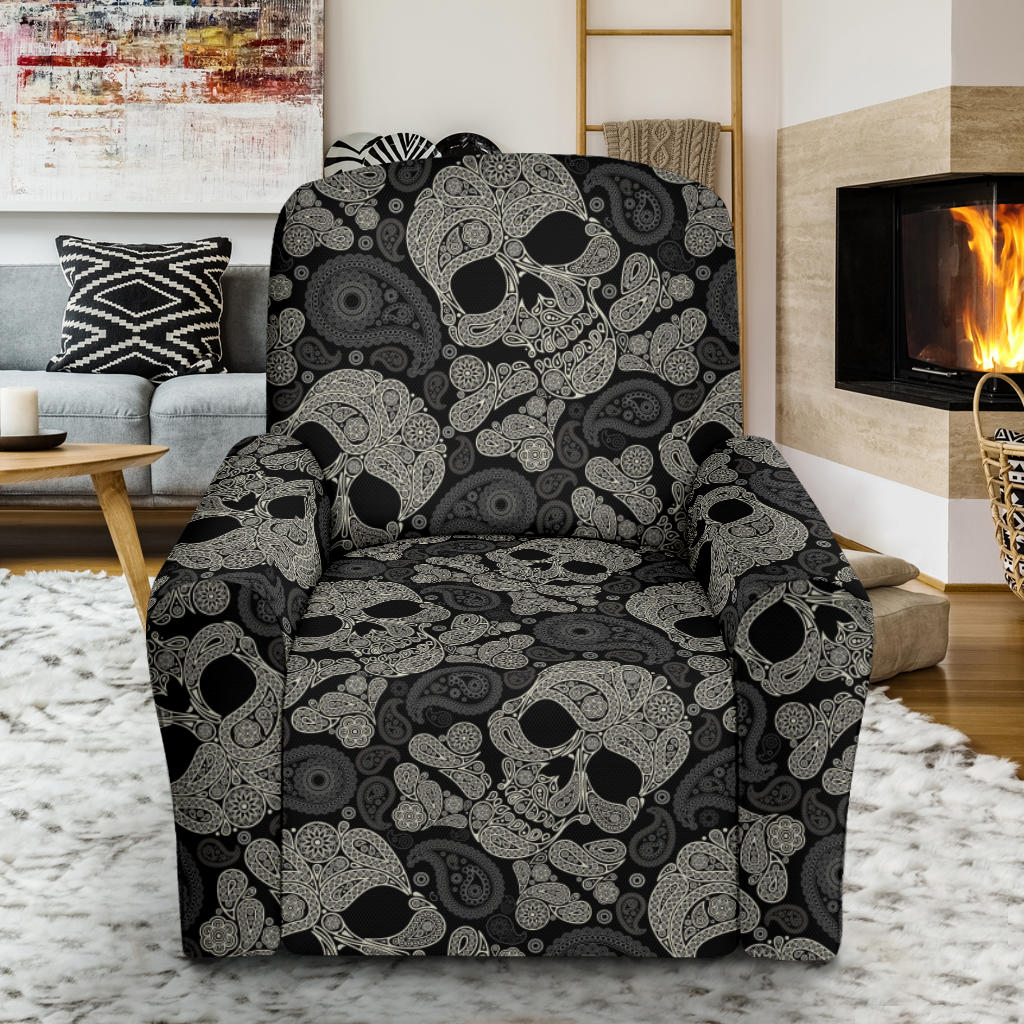 Paisley Skull Pattern Print Design A01 Recliner Slipcover with Pocket