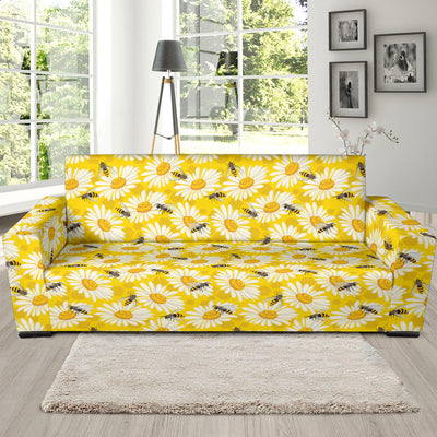 Bee Daisy Pattern Print Design 06 Sofa Slipcover