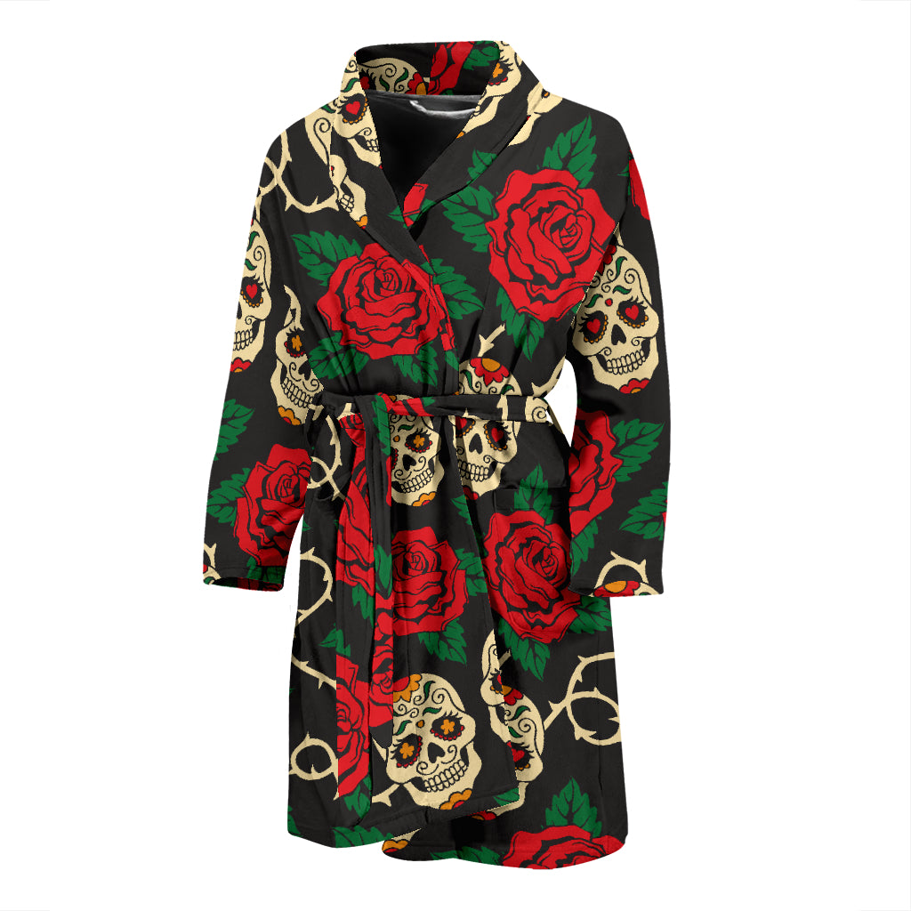 Sugar Skull Red Rose Print Design LKS301 Men Bathrobe