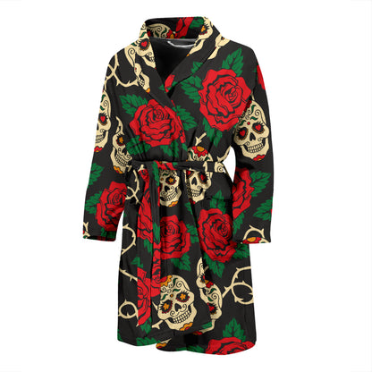 Sugar Skull Red Rose Print Design LKS301 Men Bathrobe