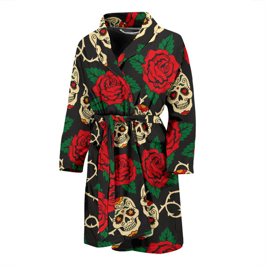 Sugar Skull Red Rose Print Design LKS301 Men Bathrobe
