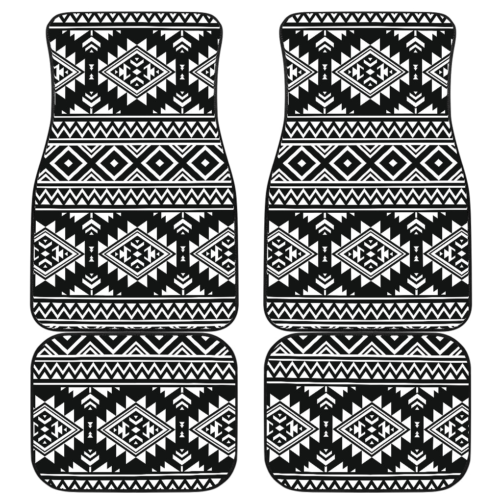 Aztec Black White Print Pattern Car Floor Mats Front Back