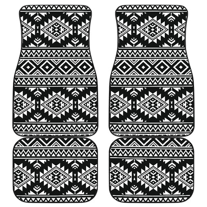Aztec Black White Print Pattern Car Floor Mats Front Back