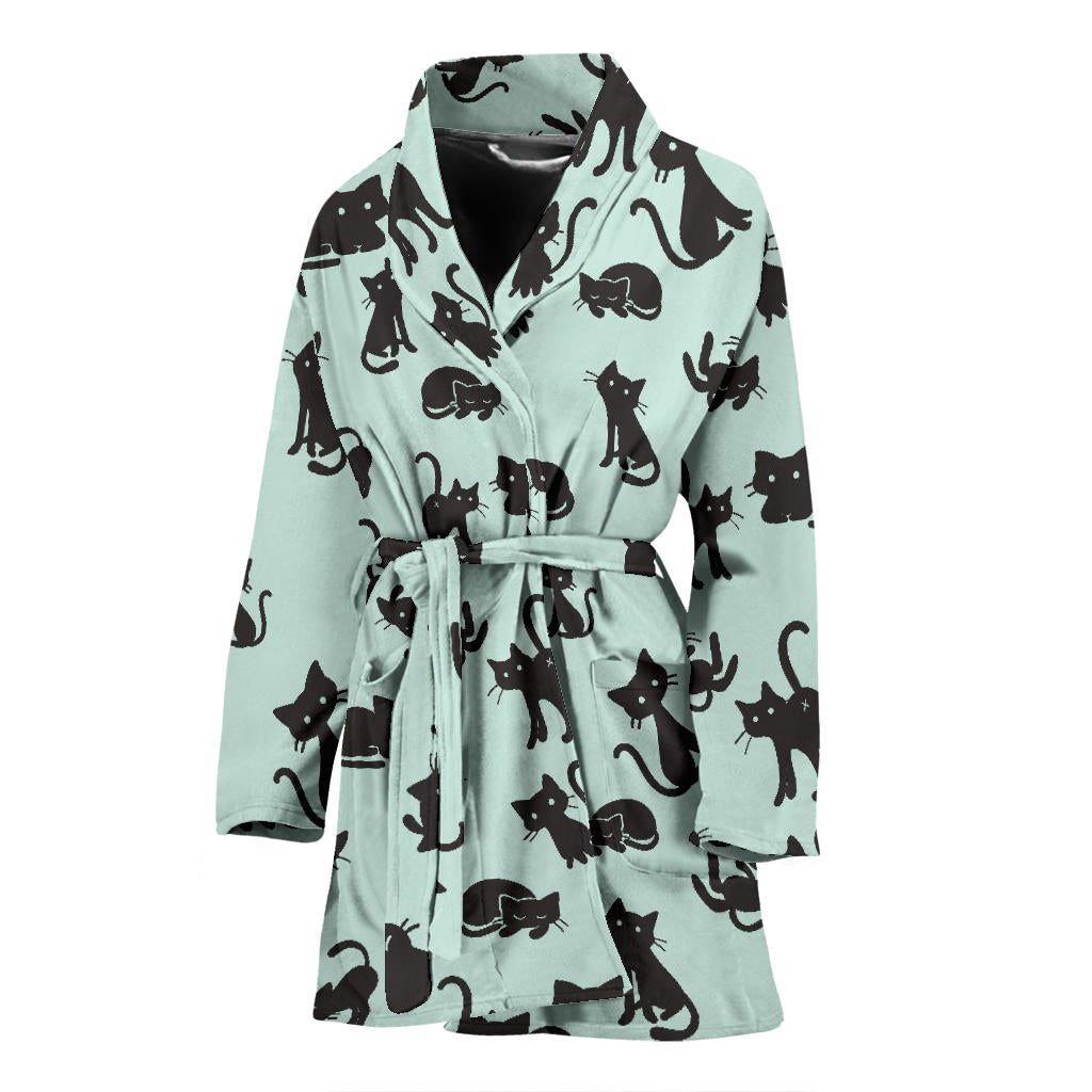 Black Cat Pattern Print Design 04 Women Bathrobe