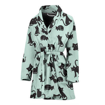 Black Cat Pattern Print Design 04 Women Bathrobe