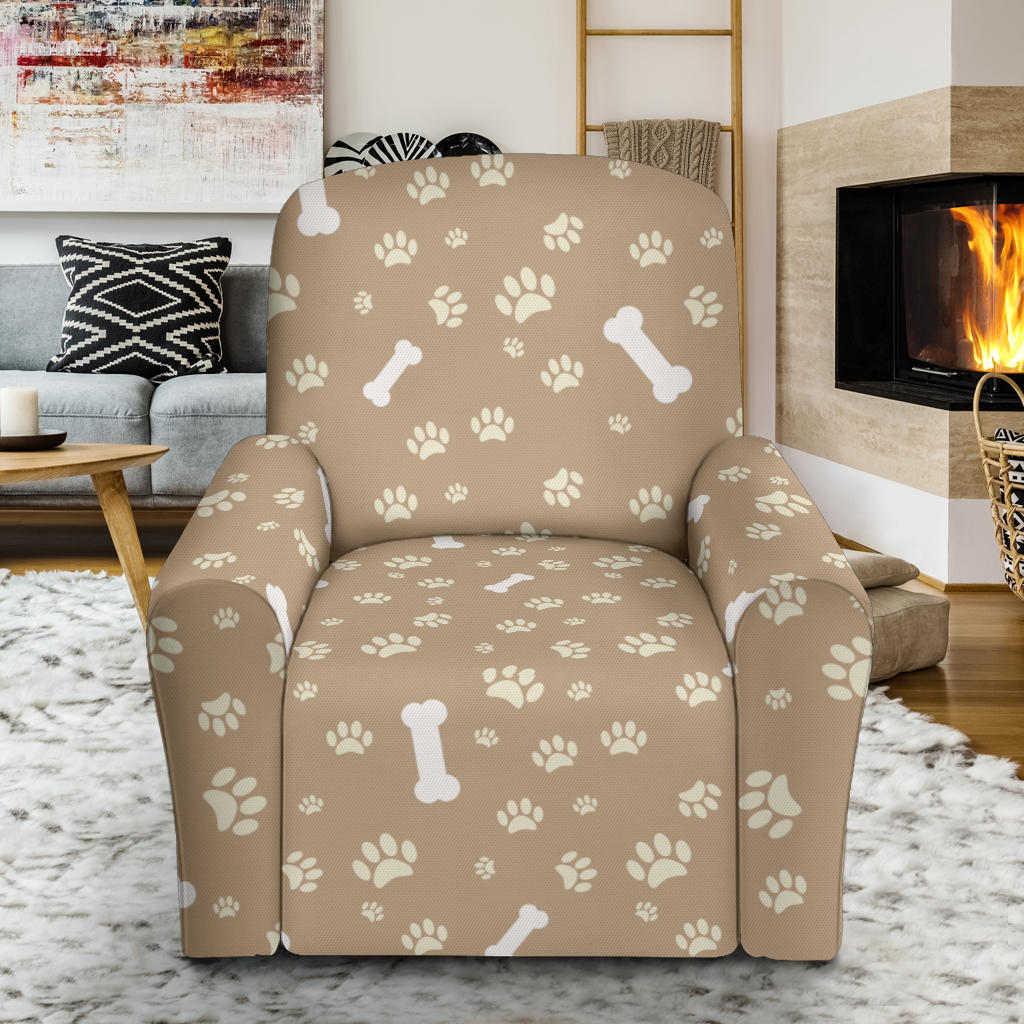 Dog Bone Paw Pattern Print Design 01 Recliner Slipcover with Pocket