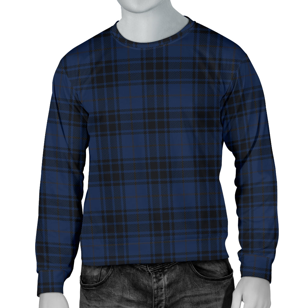 Navy Blue Tartan Plaid Pattern Men Long Sleeve Sweatshirt