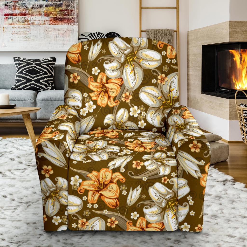 Lily Pattern Print Design 01 Recliner Slipcover with Pocket