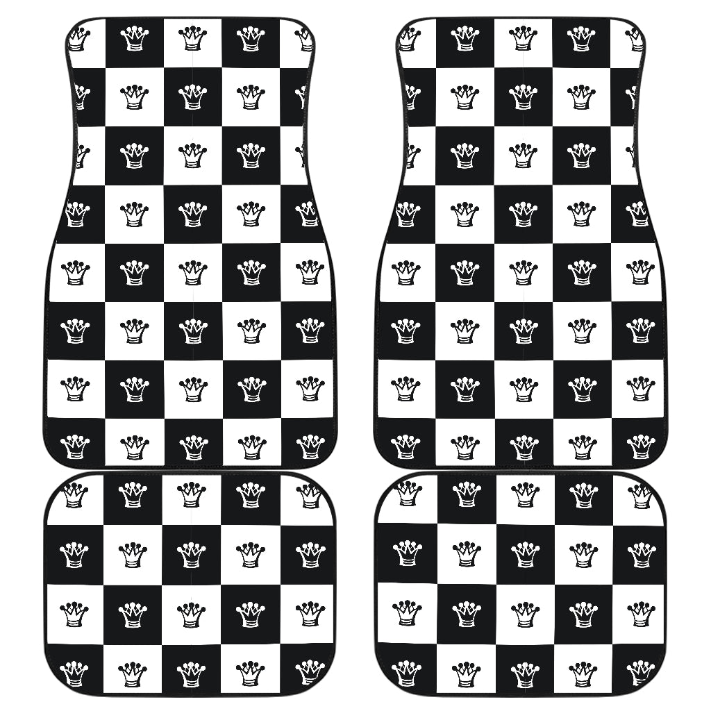 Checkered Flag Crown Pattern Car Floor Mats Front Back