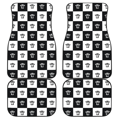 Checkered Flag Crown Pattern Car Floor Mats Front Back