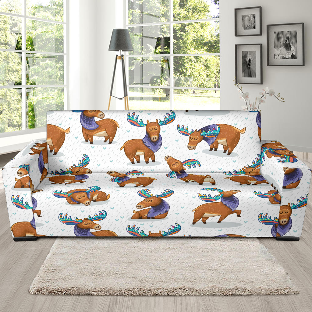 Moose Cute Pattern Print Design 01 Sofa Slipcover