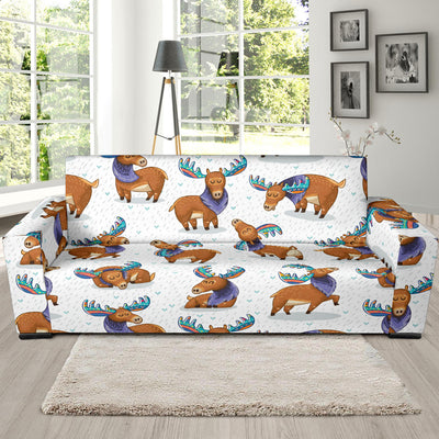 Moose Cute Pattern Print Design 01 Sofa Slipcover