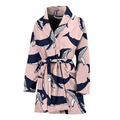 Humpback Whale Pattern Print Design 02 Women Bathrobe