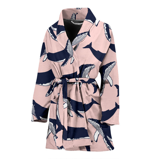 Humpback Whale Pattern Print Design 02 Women Bathrobe