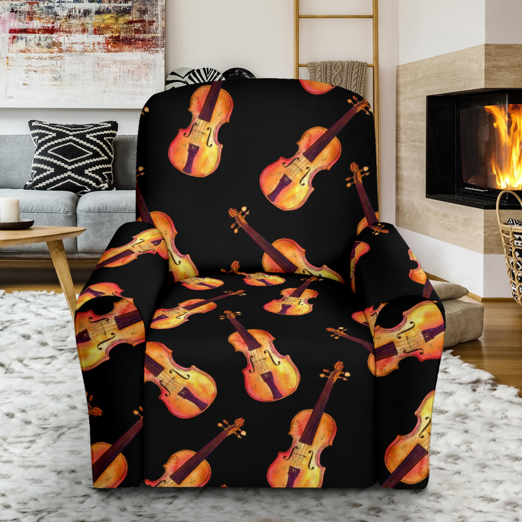 Violin Pattern Print Design 04 Recliner Slipcover with Pocket