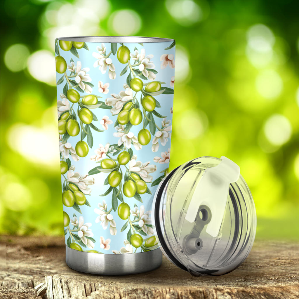 Elegant Olive Floral Print Tumbler