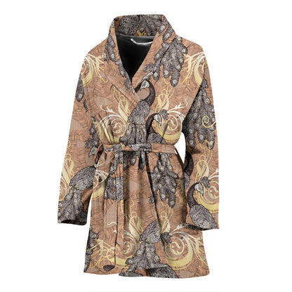 Peacock Pattern Print Design A05 Women Bathrobe