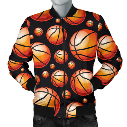 Basketball Black Background Pattern Men Bomber Jacket