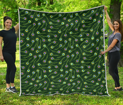 Peacock Feather Green Design Print Quilt Bedspread