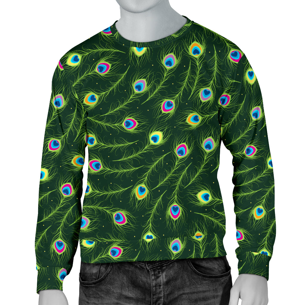 Peacock Feather Green Design Print Men Long Sleeve Sweatshirt