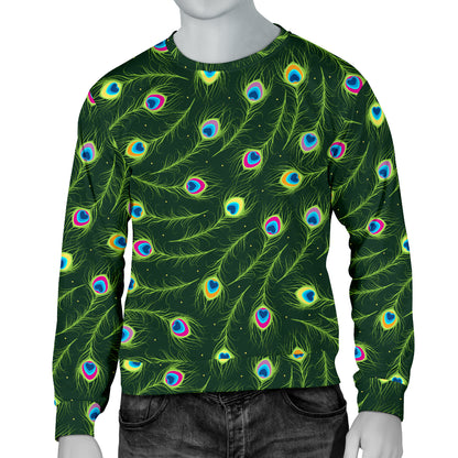 Peacock Feather Green Design Print Men Long Sleeve Sweatshirt