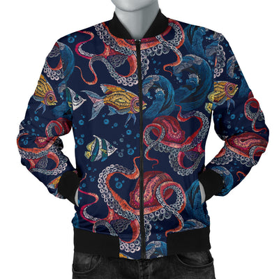 Octopus Deep Sea Print Themed Men Bomber Jacket