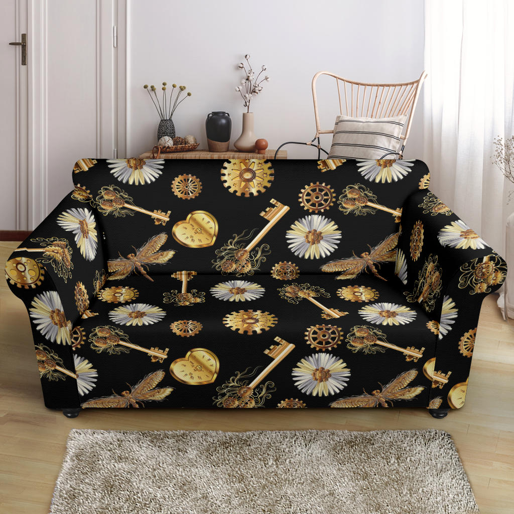 Steampunk Key Dragonfly Print Design LKS303 Loveseat Couch Slipcover