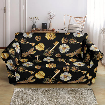 Steampunk Key Dragonfly Print Design LKS303 Loveseat Couch Slipcover